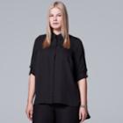 Plus Size Simply Vera Vera Wang Chiffon Roll-tab Shirt, Women's, Size: 2xl, Black