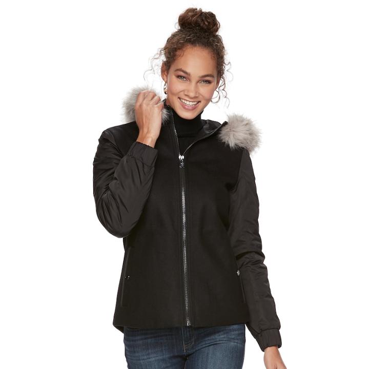 Women's Apt. 9&reg; Faux-fur Wool Blend Jacket, Size: Xl, Black