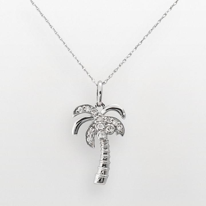 10k White Gold 1/10-ct. T.w. Diamond Palm Tree Pendant, Women's, Size: 18
