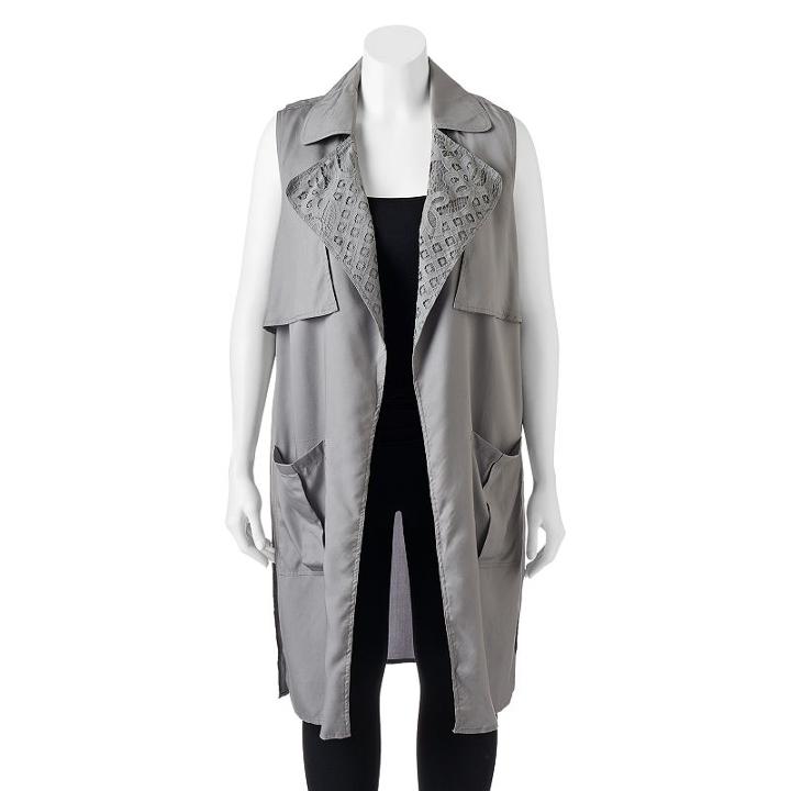 Juniors' Plus Size Candie's&reg; Draped Long Vest, Girl's, Size: 2xl, Med Grey