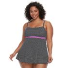 Plus Size A Shore Fit Hip Minimizer Printed Swimdress, Women's, Size: 16 W, Black