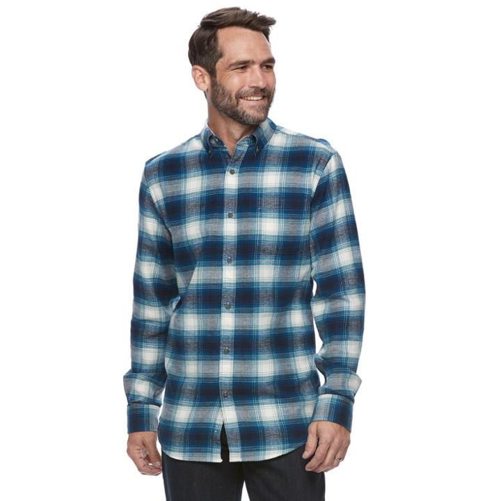 Big & Tall Croft & Barrow&reg; True Comfort Plaid Classic-fit Flannel Button-down Shirt, Men's, Size: Small, Dark Blue