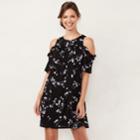 Women's Lc Lauren Conrad Ruffle Cold-shoulder Dress, Size: Medium, Black