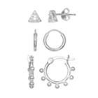 Primrose Sterling Silver Cubic Zirconia Triangle Stud & Hoop Earring Set, Women's, White