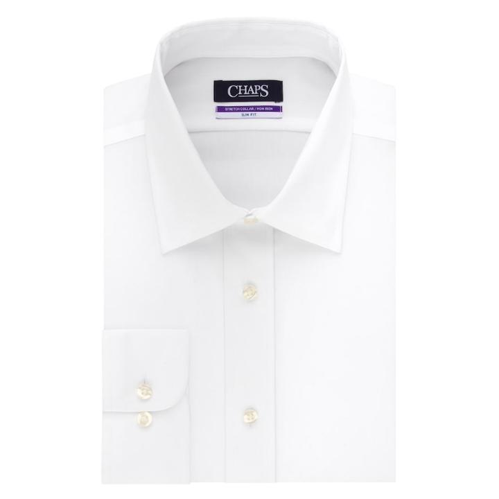 Men's Chaps Slim-fit No-iron Stretch-collar Dress Shirt, Size: 17.5-32/33, White