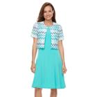Women's Perceptions Chevron Dress & Jacket Set, Size: Small, Turquoise/blue (turq/aqua)