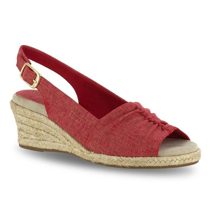 Easy Street Kindly Women's Espadrille Wedge Sandals, Size: 7 Wide, Red