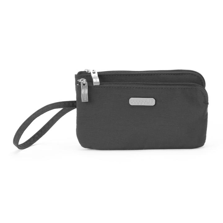 Women's Baggallini Rfid Blocking Double Zip Wristlet, Grey (charcoal)