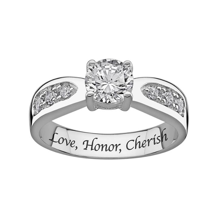 Sweet Sentiments Cubic Zirconia Engagement Ring In Sterling Silver, Women's, Size: 8