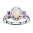 Lab-created Opal & Gemstone Sterling Silver Oval Halo Ring, Women's, Size: 7, White