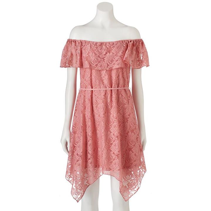 Juniors' Lily Rose Off The Shoulder Lace Dress, Girl's, Size: Large, Med Pink