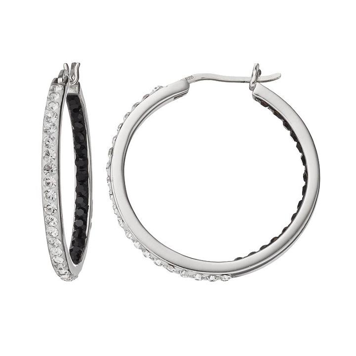 Crystal Splendor Platinum Over Silver Inside-out Hoop Earrings, Women's, Black