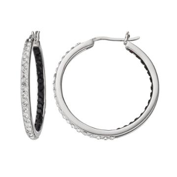 Crystal Splendor Platinum Over Silver Inside-out Hoop Earrings, Women's, Black