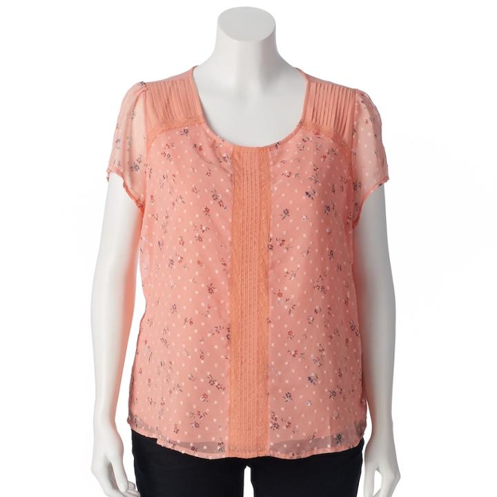 Plus Size Lc Lauren Conrad Textured Dot Top, Women's, Size: 3xl, Light Pink