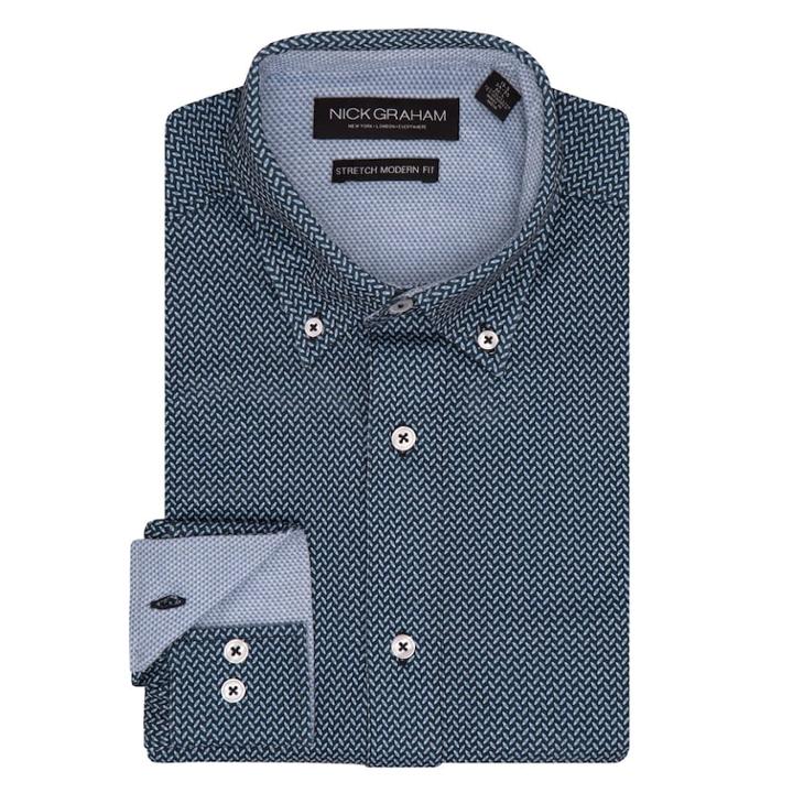 Men's Nick Graham Everywhere Modern-fit Stretch Dress Shirt, Size: L-32/33, Blue (navy)