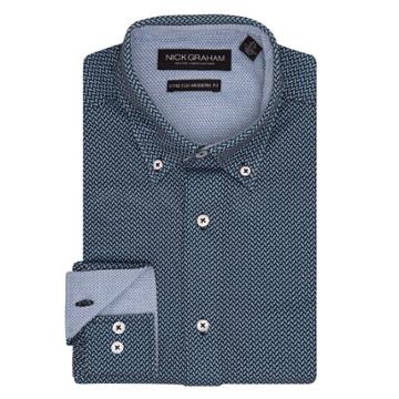 Men's Nick Graham Everywhere Modern-fit Stretch Dress Shirt, Size: L-32/33, Blue (navy)