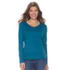Petite Croft & Barrow&reg; Long Sleeve Tee, Women's, Size: L Petite, Blue