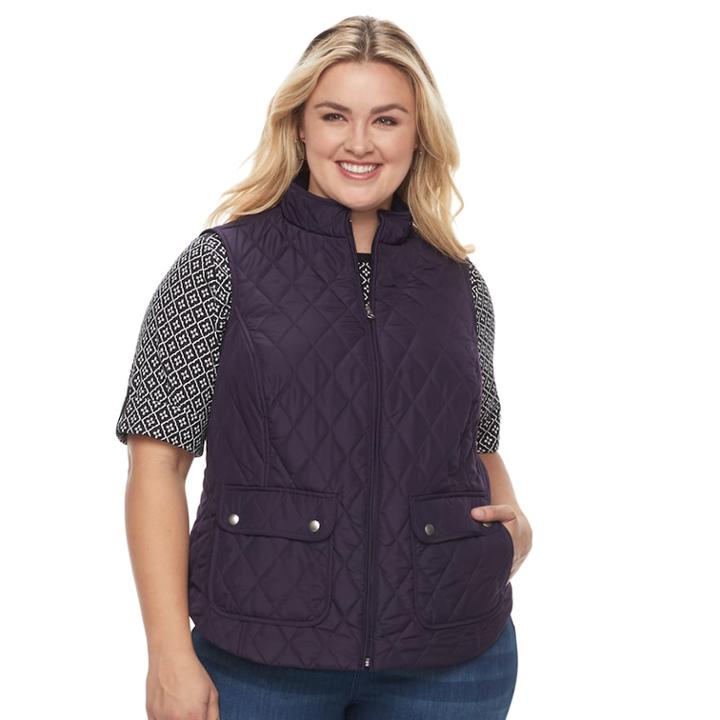 Plus Size Croft & Barrow&reg; Quilted Vest, Women's, Size: 2xl, Drk Purple