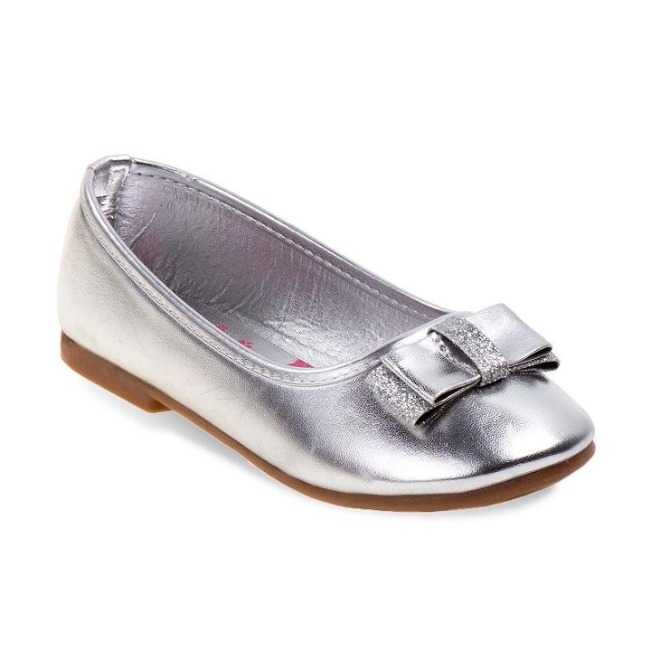 Rugged Bear Girls' Bow Ballet Flats, Girl's, Size: 13, Silver