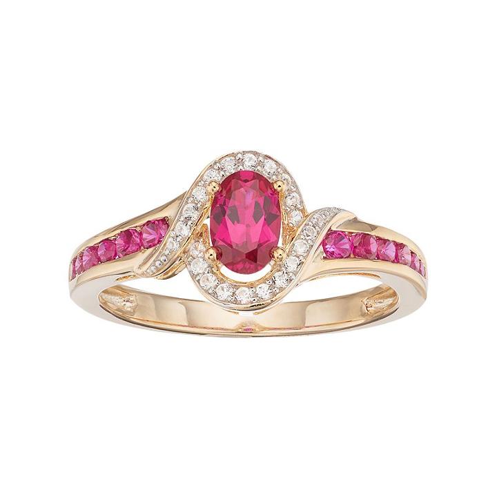 10k Gold Ruby & Diamond Accent Oval Halo Ring, Women's, Size: 7, Red