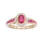 10k Gold Ruby & Diamond Accent Oval Halo Ring, Women's, Size: 7, Red