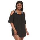 Beach Scene, Plus Size Cold-shoulder Cover-up, Women's, Size: 1xl, Black