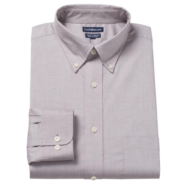 Men's Croft & Barrow&reg; Easy-care True Comfort Regular-fit Stretch Dress Shirt, Size: 17 36/37, Dark Brown