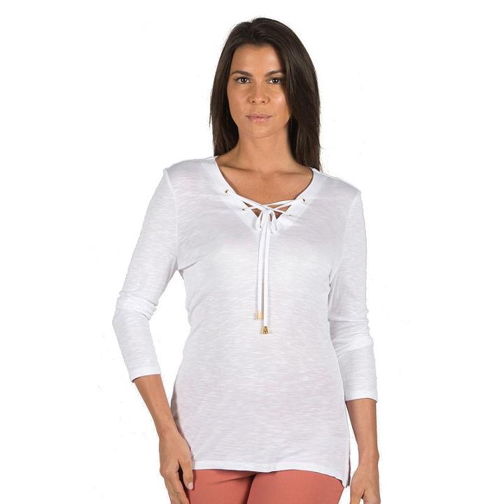 Women's Harve Benard Lace-up Jersey Tee, Size: Medium, White Oth
