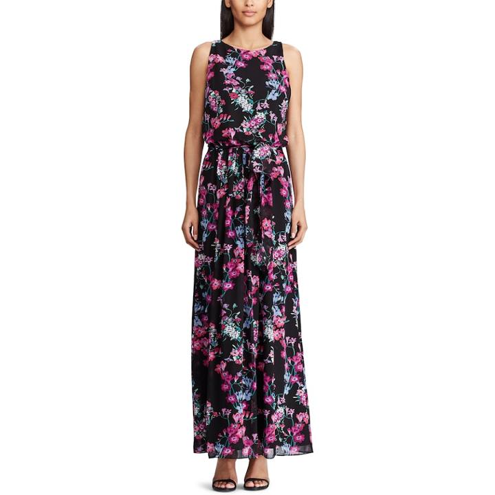 `women's Chaps Floral Maxi Dress, Size: 6, Black