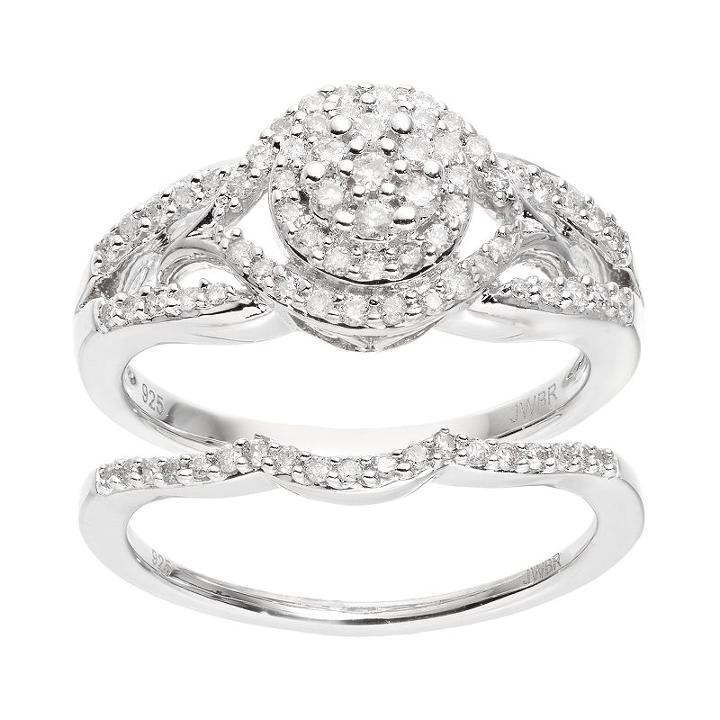Always Yours Sterling Silver 1/2 Carat T.w. Diamond Cluster Engagement Ring Set, Women's, Size: 6, White