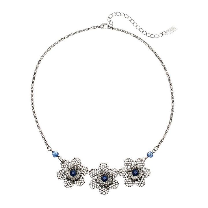 1928 Bead Flower Necklace, Women's, Size: 16, Blue