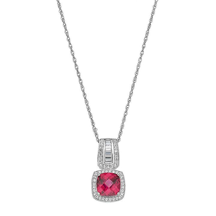 Sterling Silver Lab-created Ruby & White Sapphire Halo Pendant, Women's, Size: 18, Red