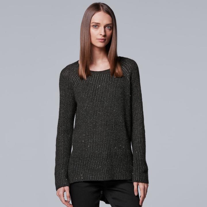 Women's Simply Vera Vera Wang Sequin Crewneck Sweater, Size: Xl, Dark Grey