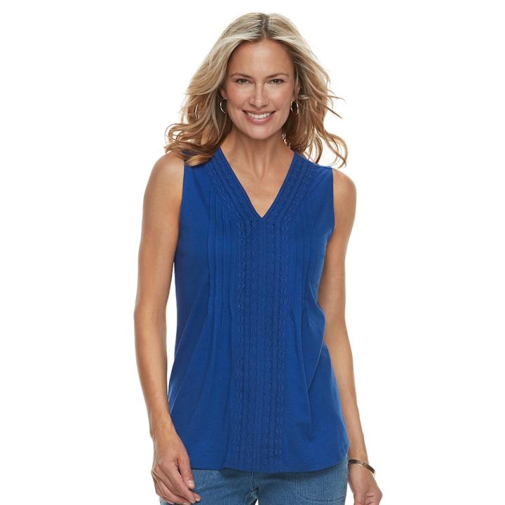 Women's Croft & Barrow&reg; Pintuck Crochet-trim Tank, Size: Medium, Dark Blue