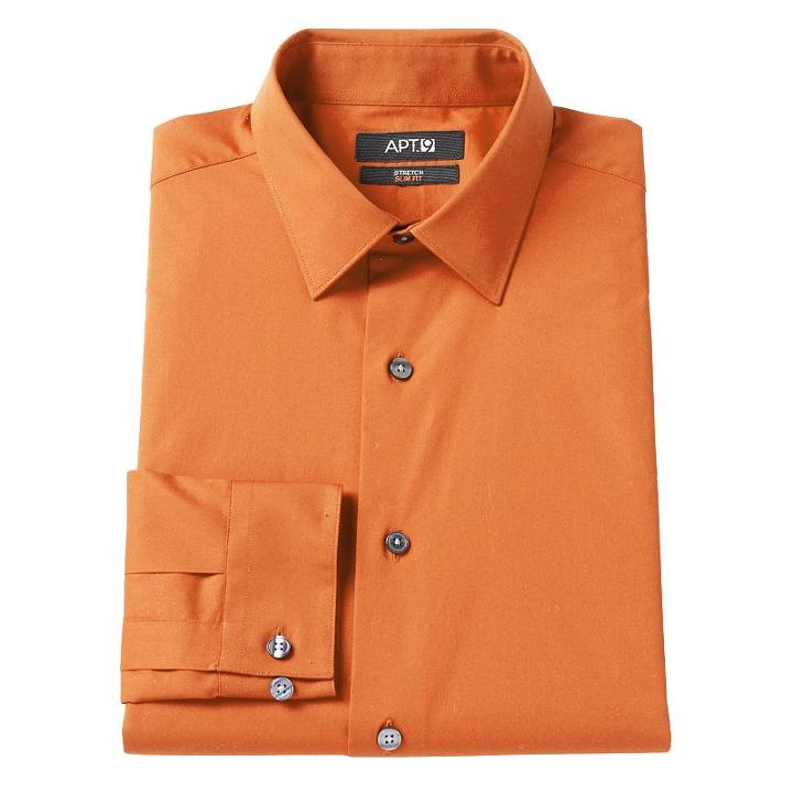 Men's Apt. 9&reg; Slim-fit Stretch Spread-collar Dress Shirt, Size: 17-32/33, Med Orange