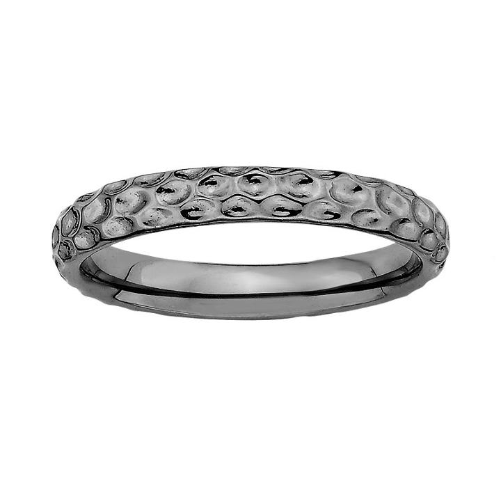 Stacks And Stones Ruthenium-plated Sterling Silver Hammered Stack Ring, Women's, Size: 6, Black