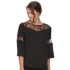 Women's Apt. 9&reg; Lace-trim Bell Sleeve Top, Size: Xl, Black