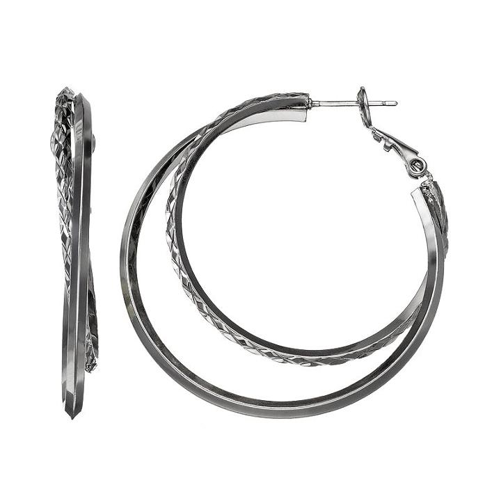 Apt. 9&reg; Textured Double Hoop Earrings, Teens, Dark Grey