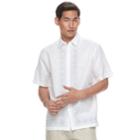 Men's Havanera Classic-fit Geometric L-panel Linen-blend Embroidered Button-down Shirt, Size: Large, White