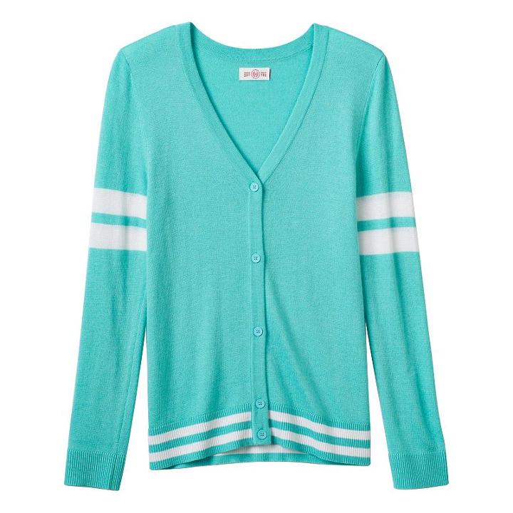Girls Plus Size So&reg; Perfectly Soft Button-down Varsity Cardigan, Girl's, Size: 16 1/2, Turquoise/blue (turq/aqua)