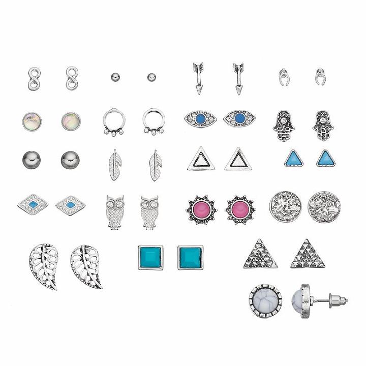 Owl, Arrow, Hamsa, Evil Eye & Infinity Stud Earring Set, Women's, Multicolor