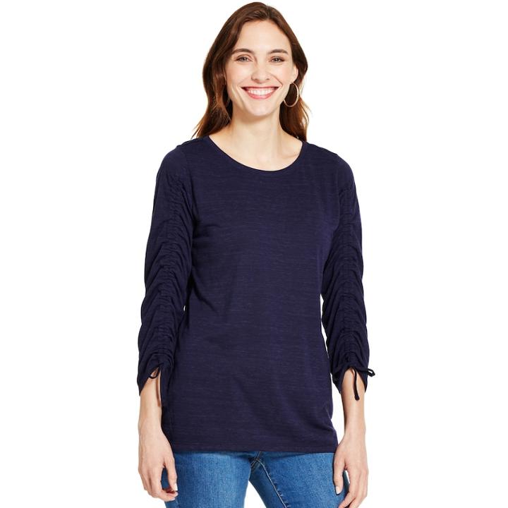 Women's Izod Ruched-sleeve Top, Size: Large, Blue (navy)