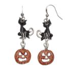 Black Cat & Jack-o'-lantern Halloween Earrings, Women's, Multicolor