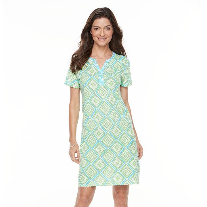 Women's Caribbean Joe Geometric T-shirt Dress, Size: Medium, Med Green