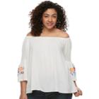 Juniors' Plus Size Liberty Love Embroidered Off-the-shoulder Top, Teens, Size: 1xl, White