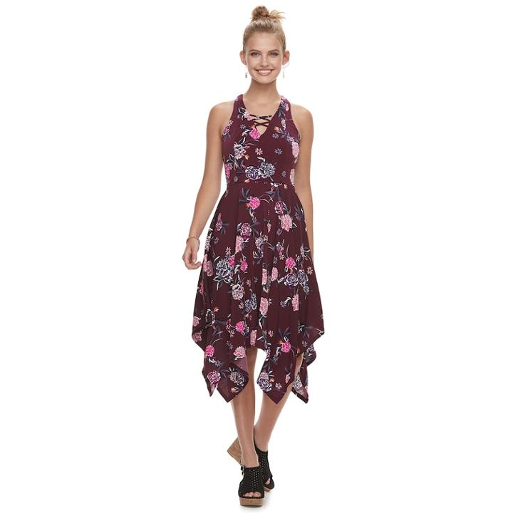 Juniors' Candie's&reg; Lace-up Hanky Hem Maxi Dress, Teens, Size: Large, Red