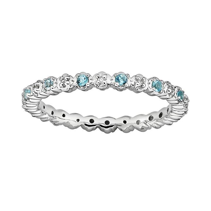 Stacks And Stones Sterling Silver Blue Topaz And Diamond Accent Stack Ring, Women's, Size: 5