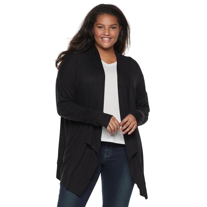Juniors' Plus Size So&reg; Waterfall Hacci Cardigan, Teens, Size: 1xl, Black