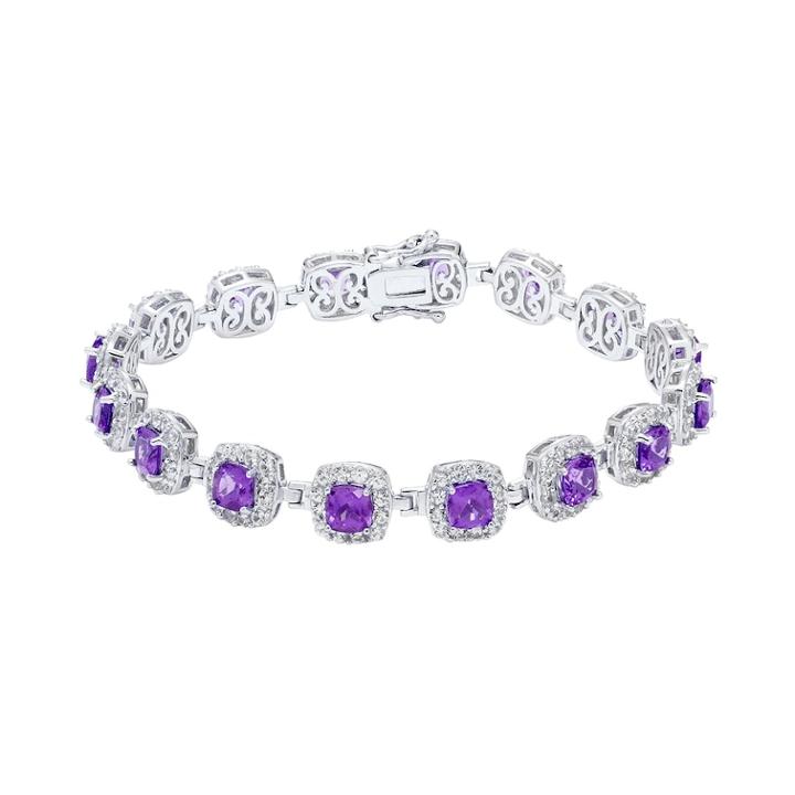 Sterling Silver Amethyst & Lab-created White Sapphire Halo Bracelet, Women's, Size: 7.5