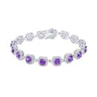 Sterling Silver Amethyst & Lab-created White Sapphire Halo Bracelet, Women's, Size: 7.5